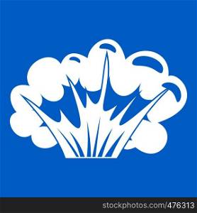 High powered explosion icon white isolated on blue background vector illustration. High powered explosion icon white
