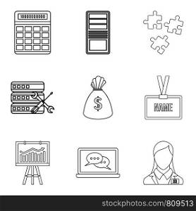 High price icons set. Outline set of 9 high price vector icons for web isolated on white background. High price icons set, outline style