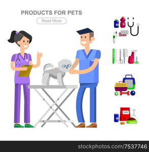 high quality character design veterinarian with dog, pet shop. veterinary Pets accessories and vet store, grooming tools, Veterinary pharmacy,. Pet shop. Pets accessories and vet store