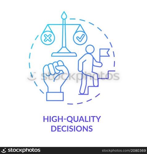 High-quality decisions blue gradient concept icon. Responsive teamwork cooperation abstract idea thin line illustration. Isolated outline drawing. Roboto-Medium, Myriad Pro-Bold fonts used. High-quality decisions blue gradient concept icon