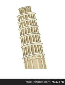 High quality, detailed most famous World landmark. Leaning Tower of Pisa, Italy, Europe. Travel vector. Leaning Tower, Pisa, Italy, Europe