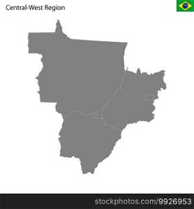 High Quality map Central-West region of Brazil, with borders of the states