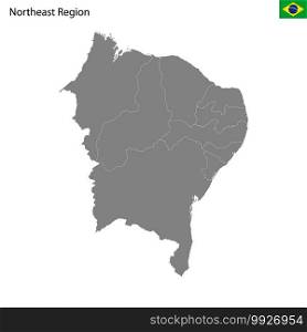 High Quality map Northeast region of Brazil, with borders of the states