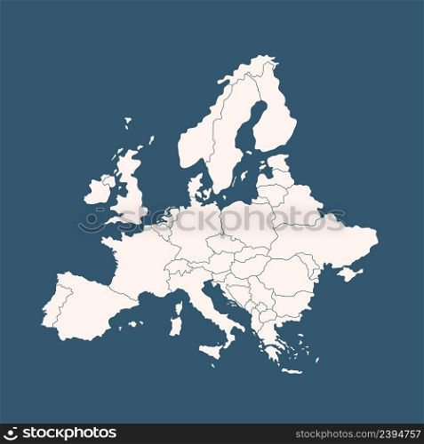 High quality map of Europe with borders of regions. Stock vector. High quality map of Europe with borders of regions