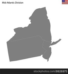 High Quality map of Mid-Atlantic division of United States of America with borders of the states. High Quality map of Mid-Atlantic division of United States of Am