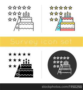 High rating icon. Consumer review, opinion. Testimonial. Customer satisfaction. Event evaluation survey. Positive feedback. Glyph design, linear, chalk and color styles. Isolated vector illustrations