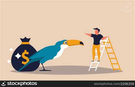 High rise business and career progress direction. Investor goal growth and success wealth for people vector illustration concept. Deposit coin earning and leadership climb up. Income cash capital