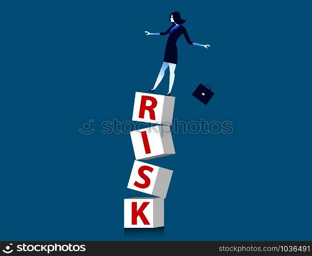High risk. Businesswoman standing in cube. Concept bsuiness vector illustration.