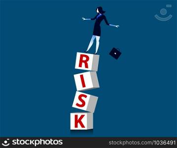 High risk. Businesswoman standing in cube. Concept bsuiness vector illustration.