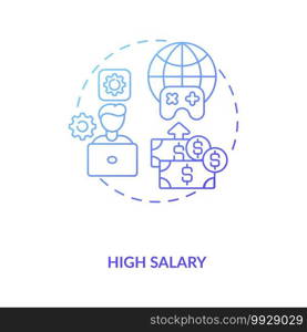 High salary concept icon. Game design industry benefits. Receive lots of money for high quality product creation. Working idea thin line illustration. Vector isolated outline RGB color drawing. High salary concept icon