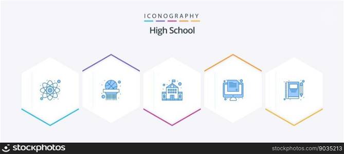 High School 25 Blue icon pack including pencil. note. education. book. test