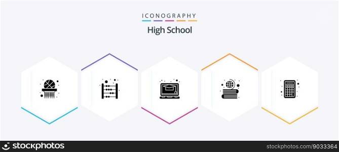 High School 25 Glyph icon pack including education. calculator. online. accounting. geography