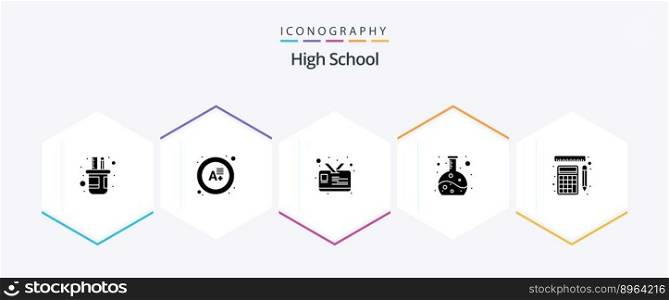 High School 25 Glyph icon pack including . rulers. id. tools. flask
