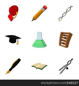 High school icons set. Cartoon illustration of 9 high school vector icons for web. High school icons set, cartoon style