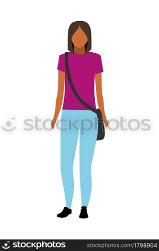 High schoolgirl semi flat color vector character. Standing figure. Full body person on white. International student isolated modern cartoon style illustration for graphic design and animation. High schoolgirl semi flat color vector character
