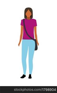 High schoolgirl semi flat color vector character. Standing figure. Full body person on white. International student isolated modern cartoon style illustration for graphic design and animation. High schoolgirl semi flat color vector character