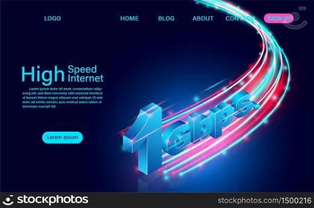 High Speed Internet Concept. 1 Gbps in global broadband networks speed. isometric flat design vector illustration