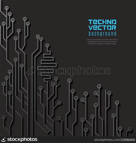 High tech motherboard computer processor circuit on black background vector illustration. Circuit Black Background
