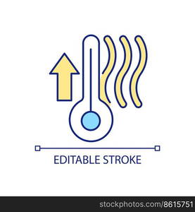 High up temperature RGB color icon. Keep house warm during winter. Saving heat energy. Climate control. Isolated vector illustration. Simple filled line drawing. Editable stroke. Arial font used. High up temperature RGB color icon