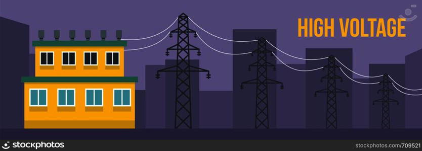 High voltage banner. Flat illustration of high voltage vector banner for web. High voltage banner, flat style