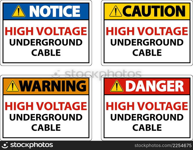 High Voltage Cable Underground Sign On White Background