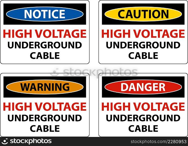 High Voltage Cable Underground Sign On White Background