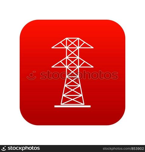 High voltage tower icon digital red for any design isolated on white vector illustration. High voltage tower icon digital red