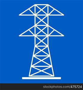 High voltage tower icon white isolated on blue background vector illustration. High voltage tower icon white