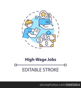 High-wage jobs concept icon. Hydropower workforce to grow idea thin line illustration. Offering high salary jobs for new worker. Vector isolated outline RGB color drawing. Editable stroke. High-wage jobs concept icon