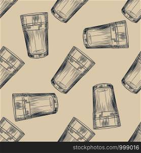 Highball glass seamless pattern. Collin glass backdrop. Engraving style. Design for menu, wrapping paper. Vector illustration. Highball glass seamless pattern. Collin glass backdrop. Engraving style.