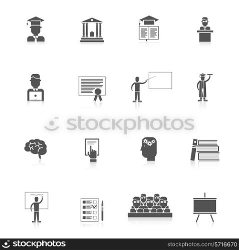 Higher education students college lectures icon black set isolated vector illustration