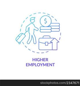 Higher employment blue gradient concept icon. Relocation to get job. Pull factor for migration abstract idea thin line illustration. Isolated outline drawing. Myriad Pro-Bold font used. Higher employment blue gradient concept icon