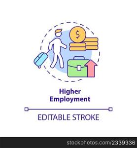 Higher employment concept icon. Relocation to get job. Pull factor for migration abstract idea thin line illustration. Isolated outline drawing. Editable stroke. Arial, Myriad Pro-Bold fonts used. Higher employment concept icon