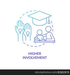 Higher involvement blue gradient concept icon. School life. Benefit of same-sex parenting abstract idea thin line illustration. Isolated outline drawing. Myriad Pro-Bold fonts used. Higher involvement blue gradient concept icon