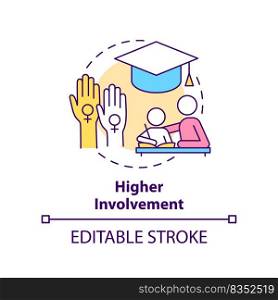Higher involvement concept icon. School life. Benefit of same-sex parenting abstract idea thin line illustration. Isolated outline drawing. Editable stroke. Arial, Myriad Pro-Bold fonts used. Higher involvement concept icon