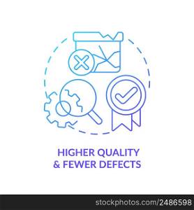 Higher quality and fewer defects blue gradient icon. Machine industry. Advantage of one-piece flow abstract idea thin line illustration. Isolated outline drawing. Myriad Pro-Bold font used. Higher quality and fewer defects blue gradient icon