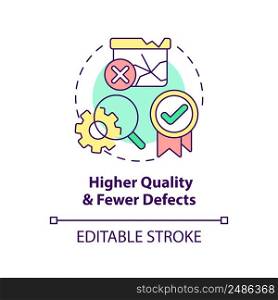 Higher quality and fewer defects concept icon. Advantage of one-piece flow abstract idea thin line illustration. Isolated outline drawing. Editable stroke. Arial, Myriad Pro-Bold fonts used. Higher quality and fewer defects concept icon