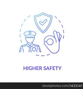Higher safety blue concept icon. Privacy safety. Reliable guard and police man. Life assurance and insurance. Protection idea thin line illustration. Vector isolated outline RGB color drawing. Higher safety blue concept icon