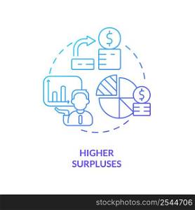 Higher surpluses blue gradient concept icon. Income exceeds spending. Balanced budget requirement abstract idea thin line illustration. Isolated outline drawing. Myriad Pro-Bold font used. Higher surpluses blue gradient concept icon