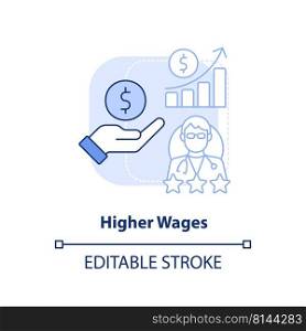 Higher wages light blue concept icon. Way to improve healthcare system abstract idea thin line illustration. Isolated outline drawing. Editable stroke. Arial, Myriad Pro-Bold fonts used. Higher wages light blue concept icon