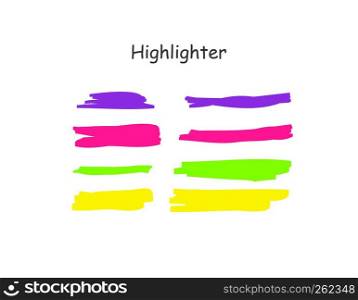 Highlight brush stroke set. Vector color marker pen lines. Yellow, pink, purple, green underline hand drawn highlight strokes on white background.. Highlight brush stroke set. Vector color marker pen lines. Yellow, pink, purple, green underline hand drawn highlight strokes on white background