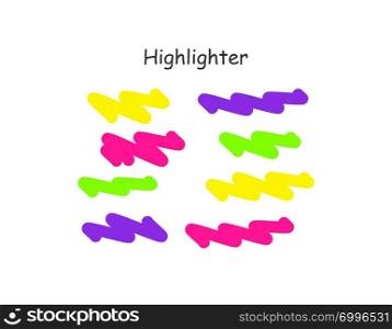 Highlight brush stroke set. Vector color marker pen lines. Yellow, pink, purple, green underline hand drawn highlight strokes on white background.. Highlight brush stroke set. Vector color marker pen lines. Yellow, pink, purple, green underline hand drawn highlight strokes on white background