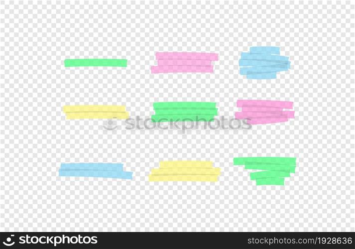 Highlight color marker line in transparent background. Pen drawn concept in vector flat style.