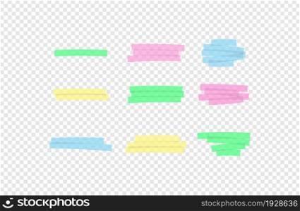 Highlight color marker line in transparent background. Pen drawn concept in vector flat style.