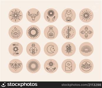 highlight covers. Social media post cover with line abstract esoteric and mystic symbols. Vector isolated set illustration designs mythological symbols colour pastel. highlight covers. Social media post cover with line abstract esoteric and mystic symbols. Vector isolated set