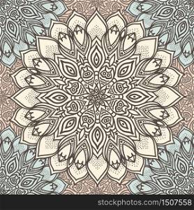 Highly detailed mandala seamless pattern in a pastel tones. Ethnic motive. Vector.. Highly detailed mandala seamless pattern in a pastel tones. Ethnic motive.