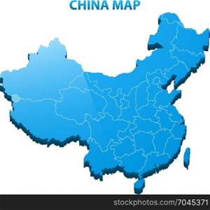 Highly detailed three dimensional map of China with regions border