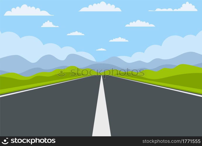 highway drive with beautiful landscape. Travel road car view. vector illustration in flat design. highway drive with beautiful landscape.