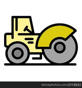 Highway road roller icon. Outline highway road roller vector icon color flat isolated. Highway road roller icon color outline vector