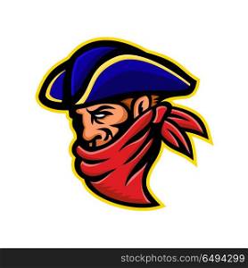 Highwayman or Robber Mascot. Mascot icon illustration of a 17th century highwayman, robber, outlaw or bandit wearing a bandana t mask his face viewed from side on isolated background in retro style.. Highwayman or Robber Mascot